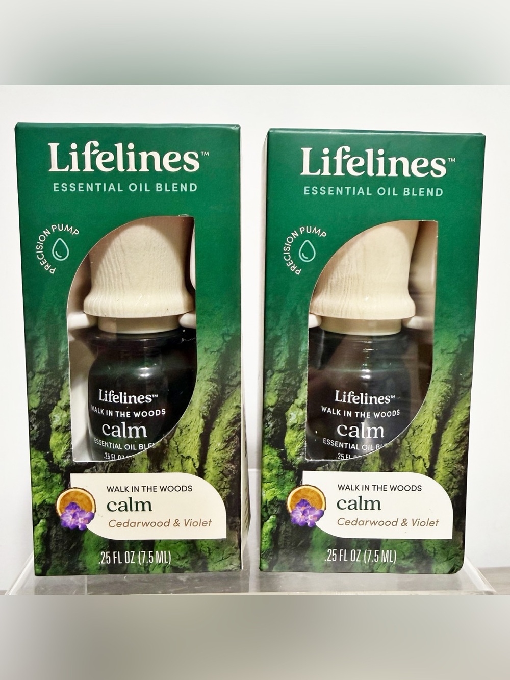 ( LOT OF 2 ) Lifelines Essential Oil Blend CALM, WALK IN THE WOODS .25 oz  NIB